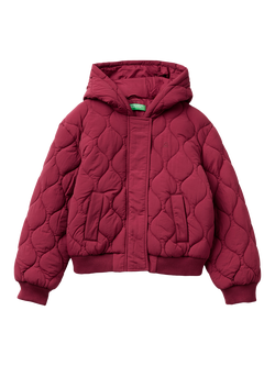 Benetton Kids' Quilted Crepe Hooded Jacket, Red, Red