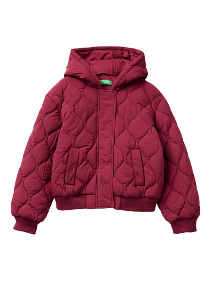 Benetton Kids' Quilted Crepe Hooded Jacket, Red, Red