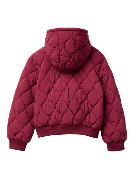 Benetton Kids' Quilted Crepe Hooded Jacket, Red - view 2, Red