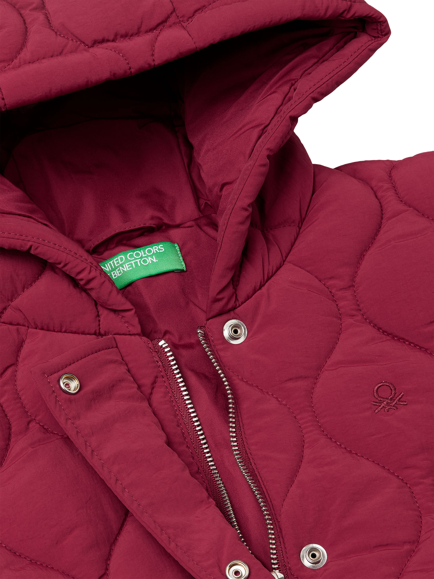 Product image 3 of 3, which shows Benetton Kids' Quilted Crepe Hooded Jacket, Red, 6-7 years