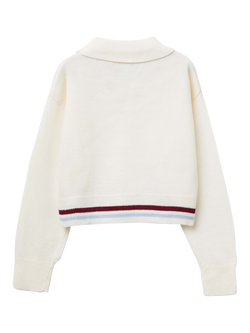 Benetton Kids' Knitted Long Sleeved Polo Jumper, White - view 2, White