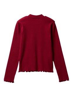 Benetton Kids' Cotton Blend Long Sleeved Frill Trim T-Shirt - view 2, Red