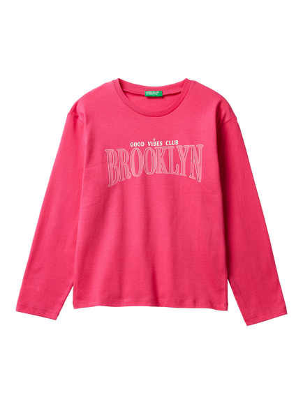 Benetton Kids' Cotton Long Sleeved T-Shirt, Pink, Pink