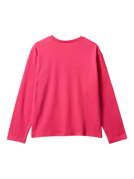 Benetton Kids' Cotton Long Sleeved T-Shirt, Pink - view 2, Pink