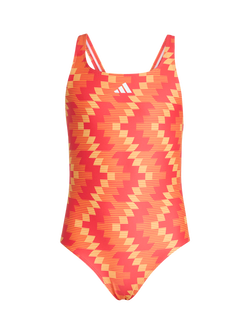adidas Kids' Football-Inspired V-Back Graphic Swimsuit, Lucid Red, Lucid Red