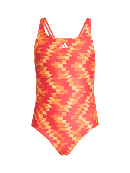 adidas Kids' Football-Inspired V-Back Graphic Swimsuit, Lucid Red, Lucid Red