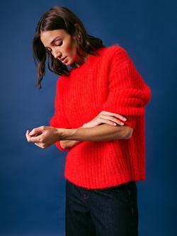 Cape Cove Rib Knit Mohair Blend Relaxed Fit Jumper, Scarlet, Scarlet