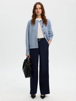 Selected Round Neck Knit Cardigan with Wool & Alpaca, Cashmere Blue, Cashmere Blue