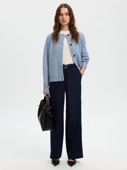 Selected Lulu Round Neck Knit Cardigan, Cashmere Blue, Cashmere Blue