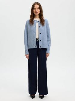 Selected Round Neck Knit Cardigan with Wool & Alpaca, Cashmere Blue - view 2, Cashmere Blue