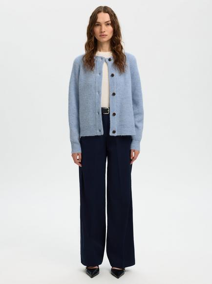 Selected Lulu Round Neck Knit Cardigan, Cashmere Blue - view 2, Cashmere Blue