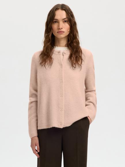 Selected Lulu Round Neck Knit Cardigan, Light Pink