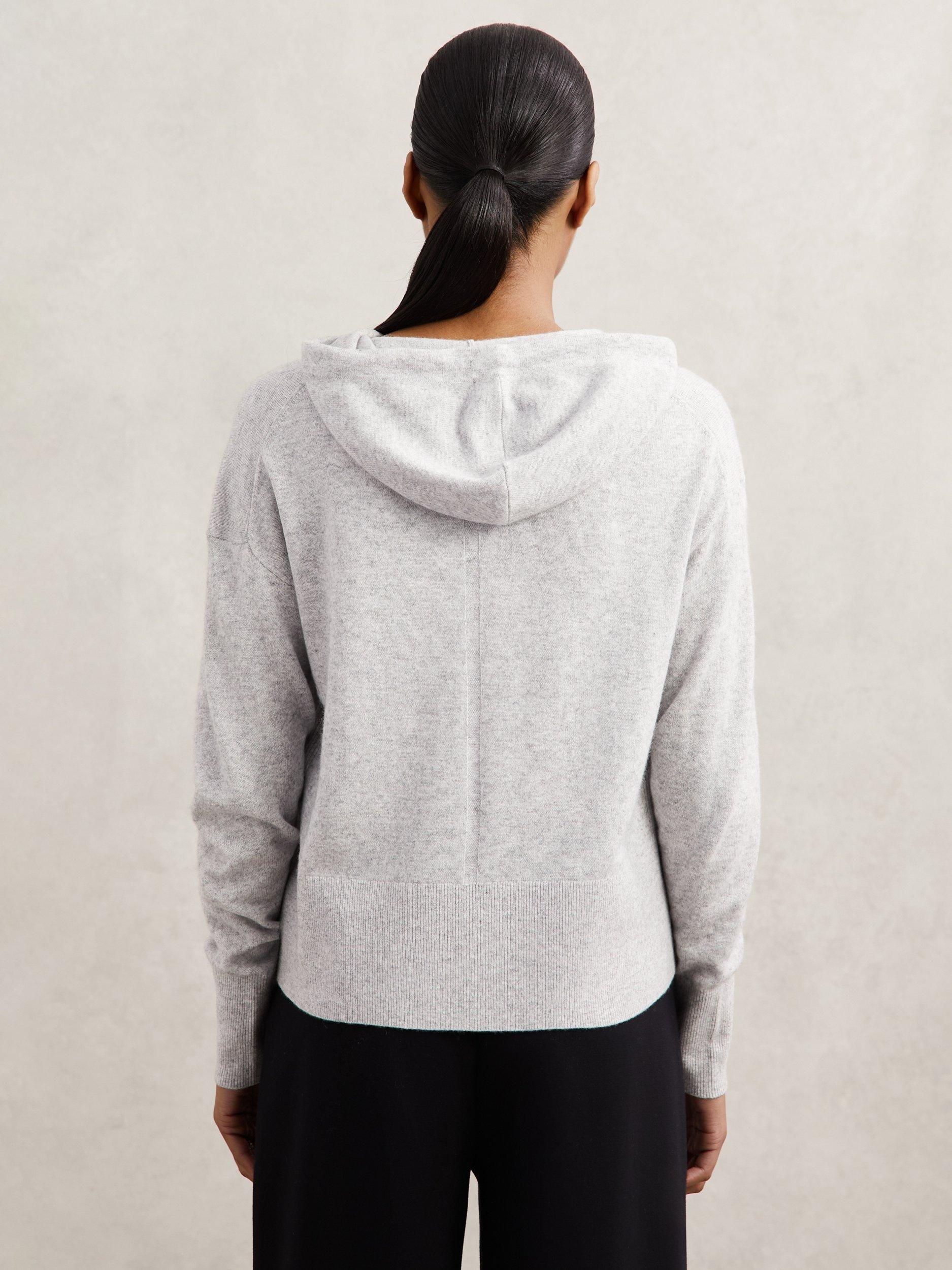 Product image 2 of 5, which shows Reiss Evie Wool & Cashmere Blend Button Up Hoodie, Grey, S