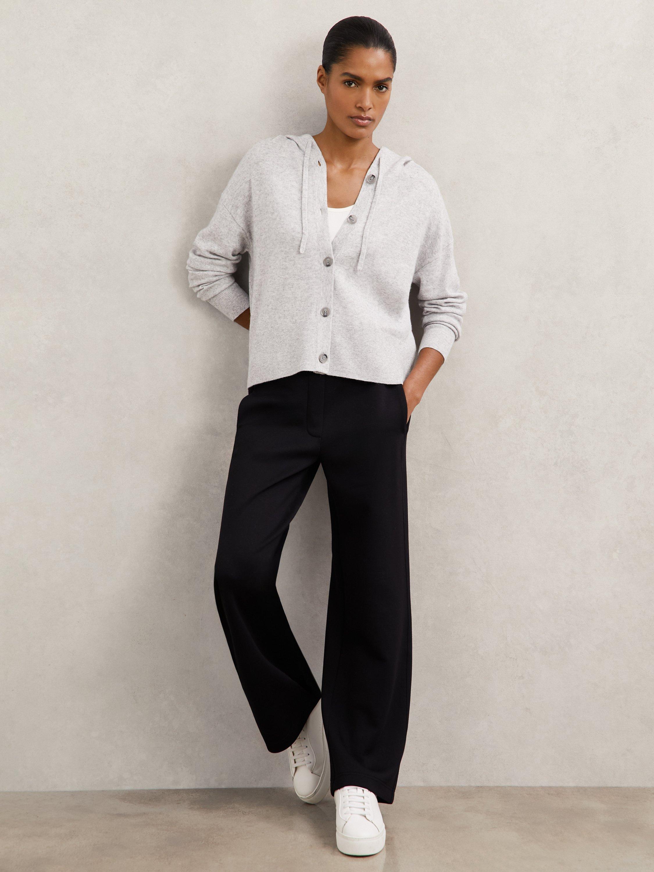 Product image 4 of 5, which shows Reiss Evie Wool & Cashmere Blend Button Up Hoodie, Grey, S