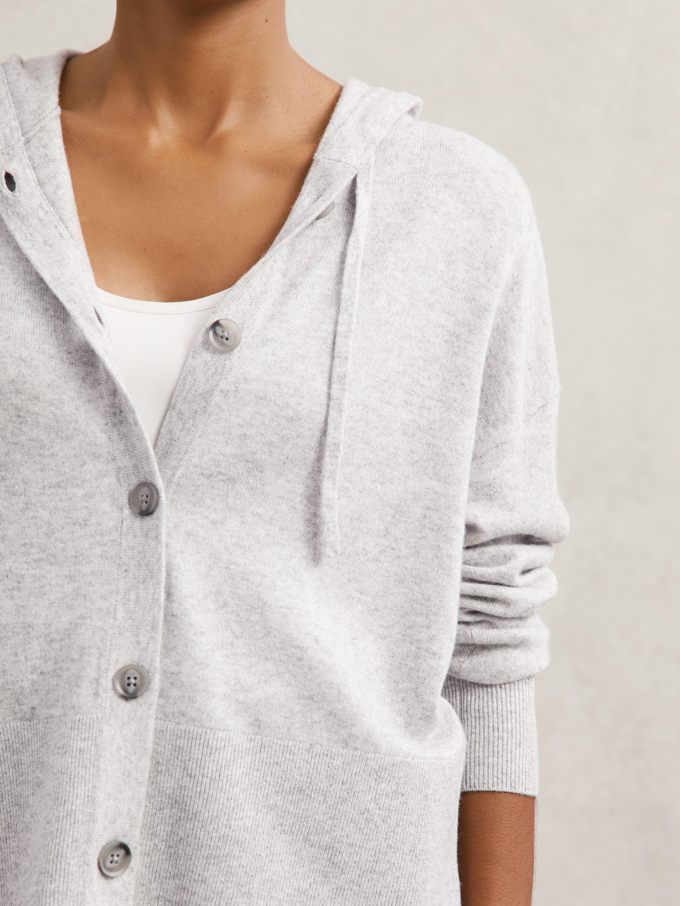 Product image 5 of 5, which shows Reiss Evie Wool & Cashmere Blend Button Up Hoodie, Grey, S