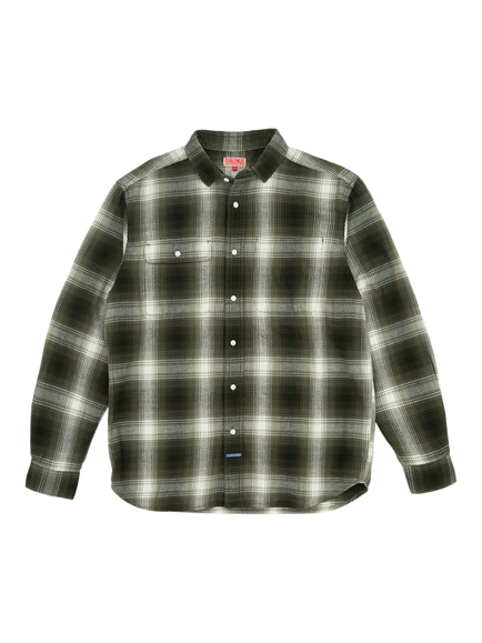 Dubbleware Cotton Regular Fit Check Work Shirt, Brown Plaid, Green Plaid