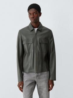 John Lewis Kin Leather Shirt, Darkest Khaki, Darkest Khaki