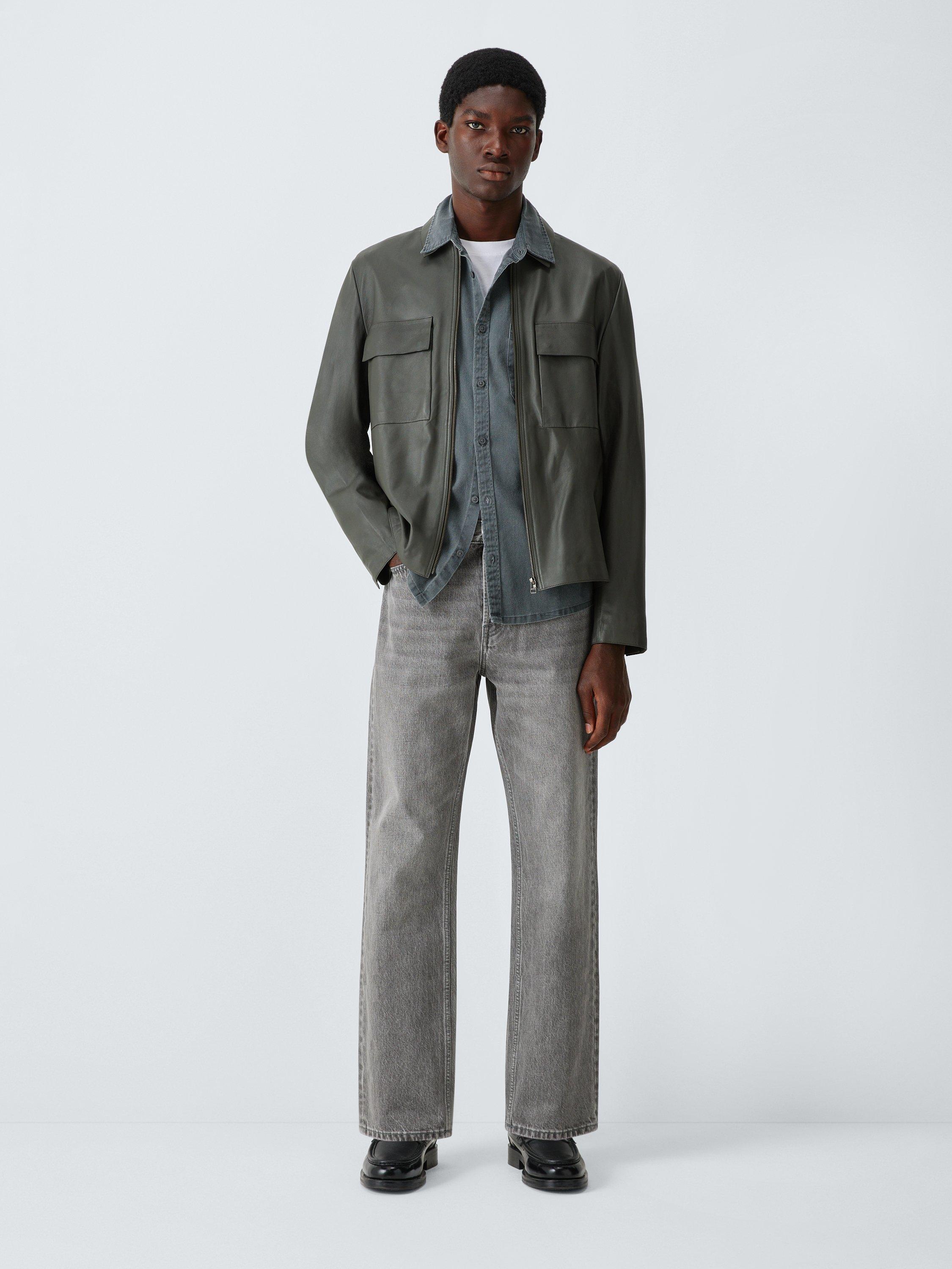 Product image 3 of 7, which shows John Lewis Kin Leather Shirt, Darkest Khaki, S