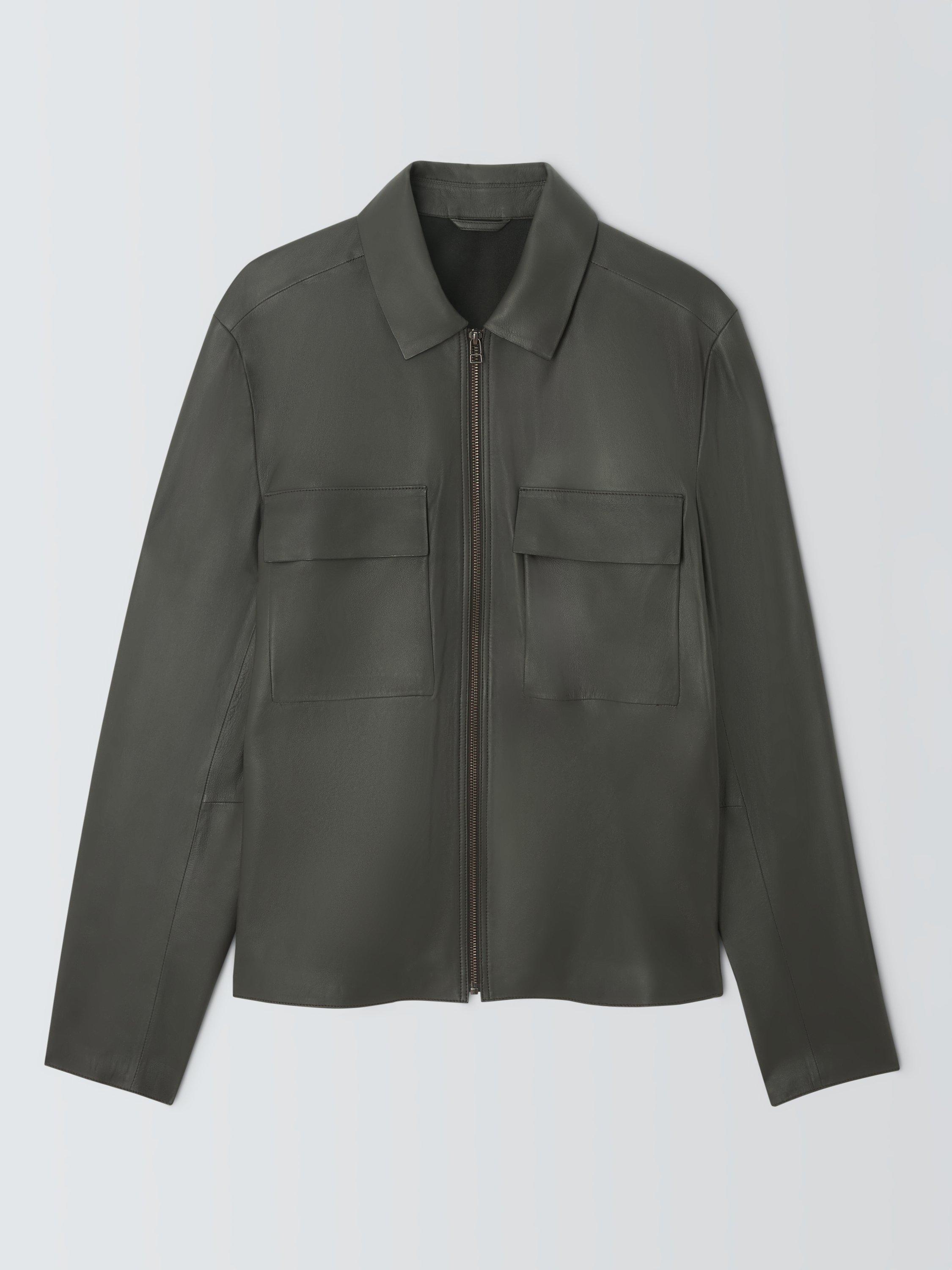 Product image 4 of 7, which shows John Lewis Kin Leather Shirt, Darkest Khaki, S