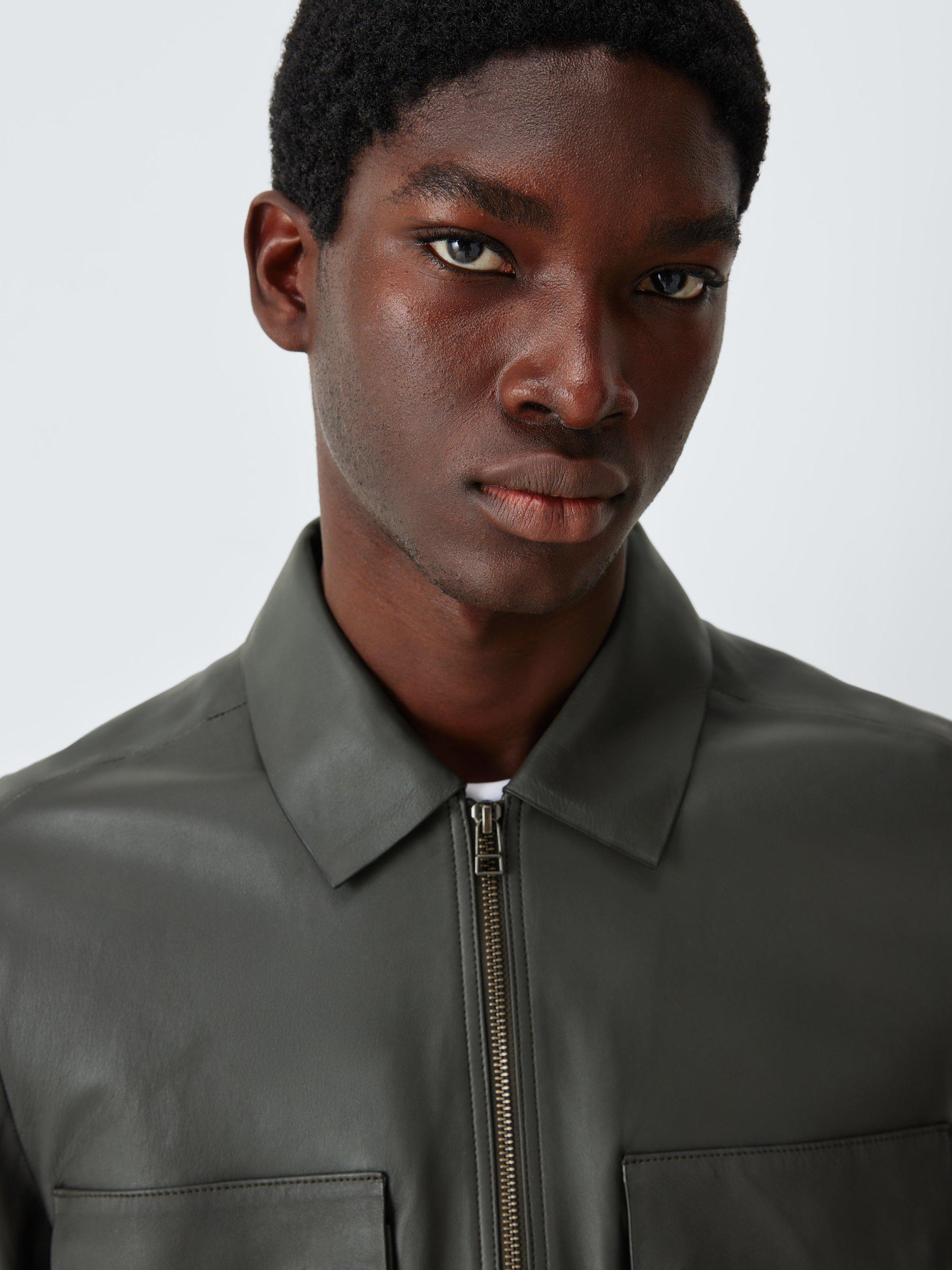 Product image 5 of 7, which shows John Lewis Kin Leather Shirt, Darkest Khaki, S