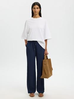 Selected Fiona wide Leg Striped Trousers, Dark Sapphire - view 2, Dark Sapphire