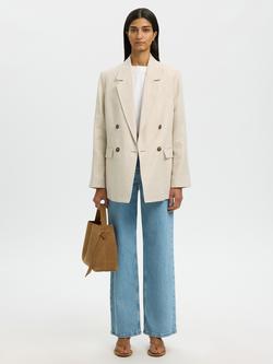 Selected Ida Longline Linen Oversized Blazer, Cream - view 2, Cream