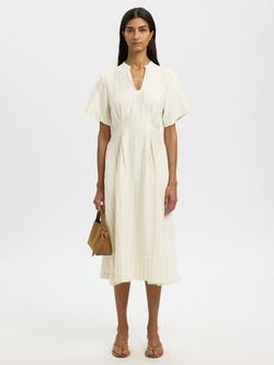 Selected Marie Linen Blend Midi Smock Dress, Cream, Cream