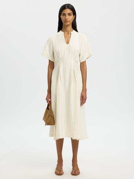 Selected Marie Linen Blend Midi Smock Dress, Cream, Cream
