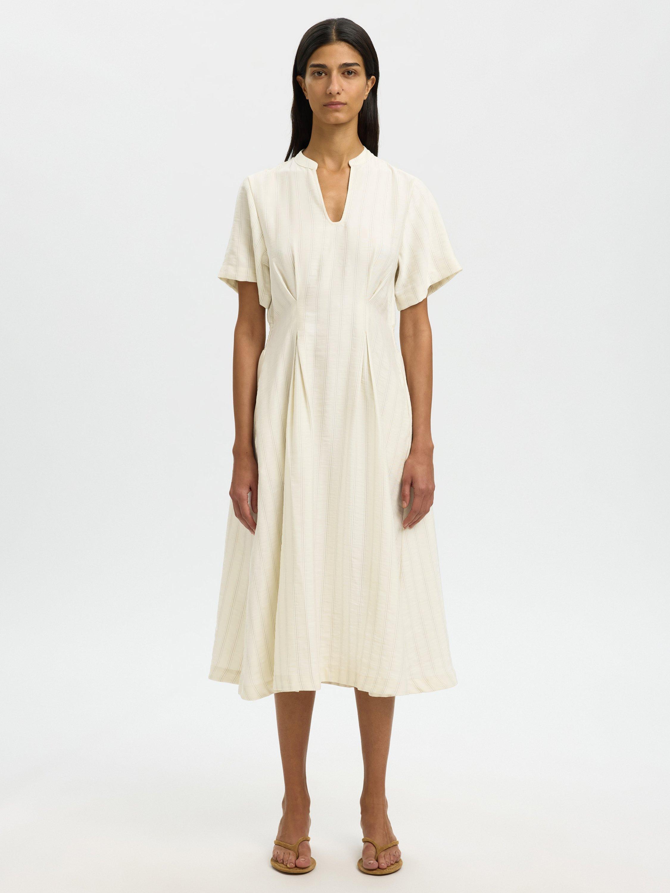 Selected Marie Linen Blend Midi Smock Dress, Cream