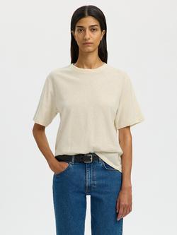 Selected Ada Crew Neck Linen Rich T-Shirt, Nature, Nature