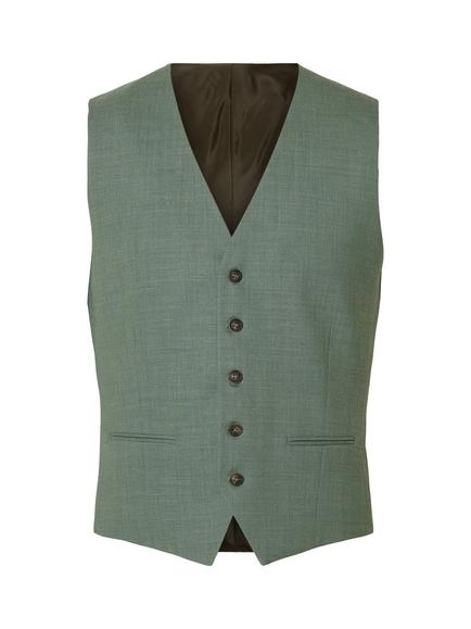 Selected Oasis Wool Linen Blend Waistcoat, Green Melange, Light Green Melange