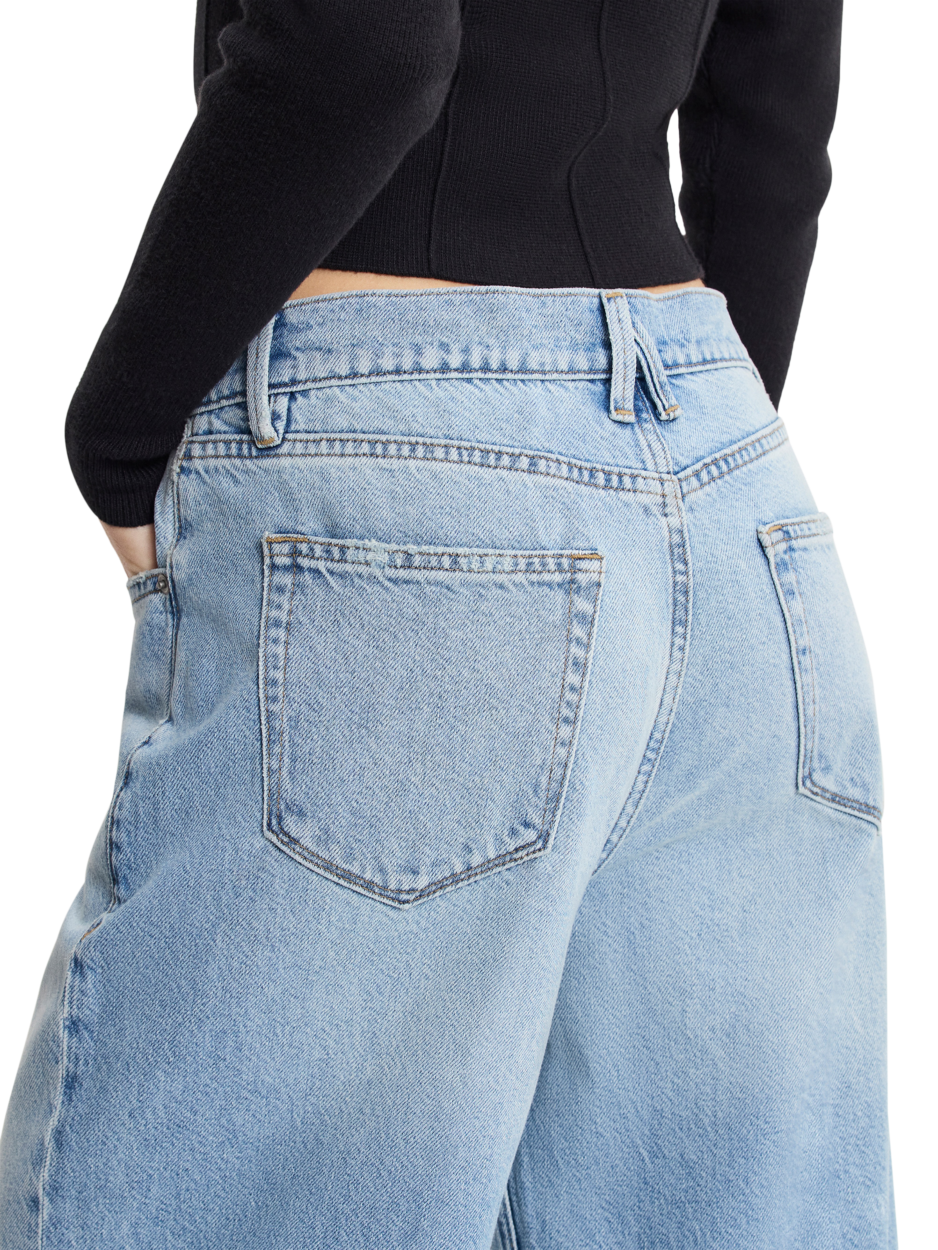 Product image 4 of 6, which shows Good American Good Standard Baggy Jeans, Light Blue, 24