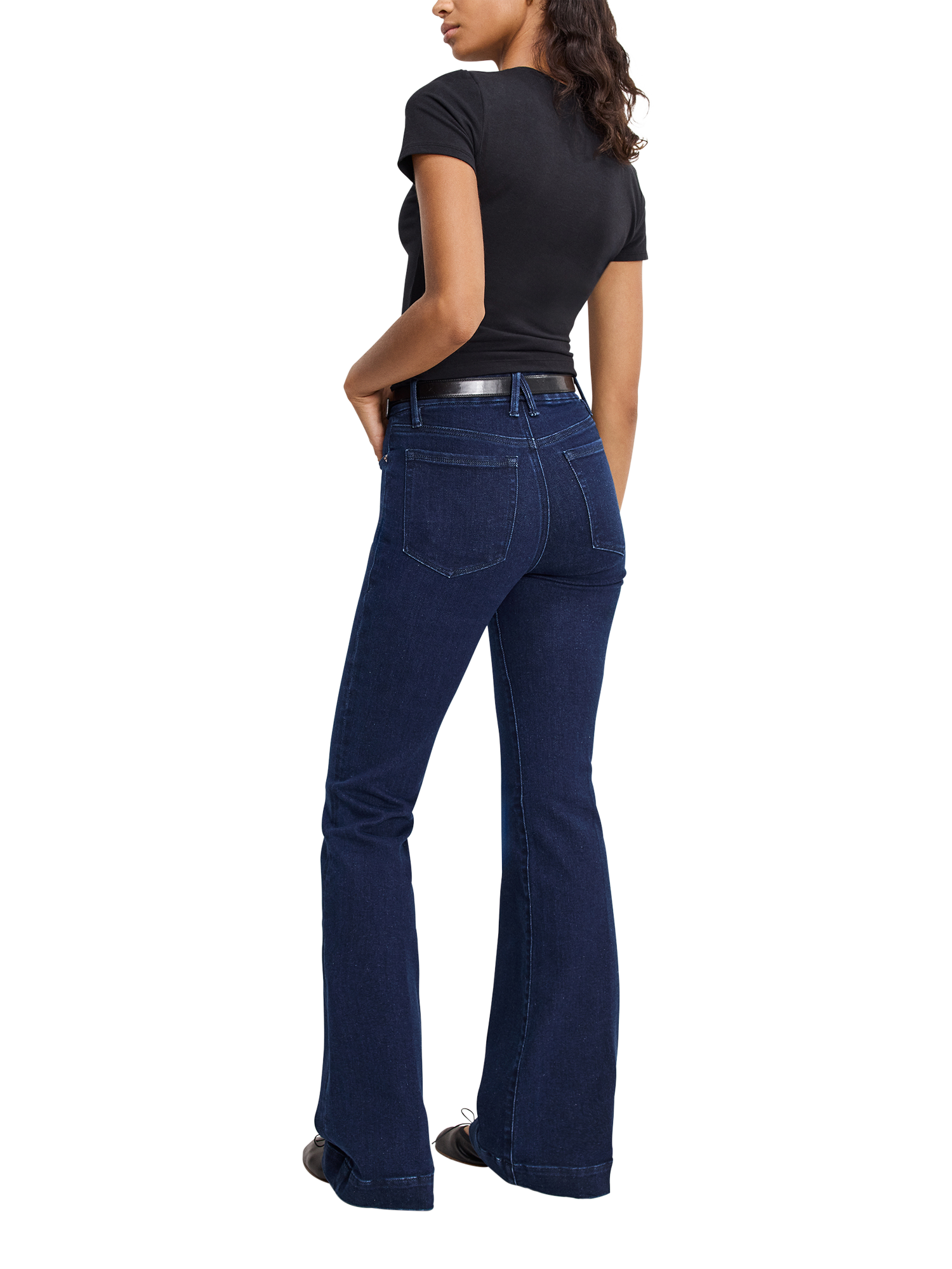 Product image 6 of 6, which shows Good American Good Legs Flared Compression Jeans, Dark Blue, 24