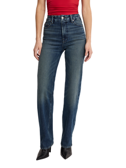 Good American Good True Straight Jeans, Dark Blue, Dark Blue