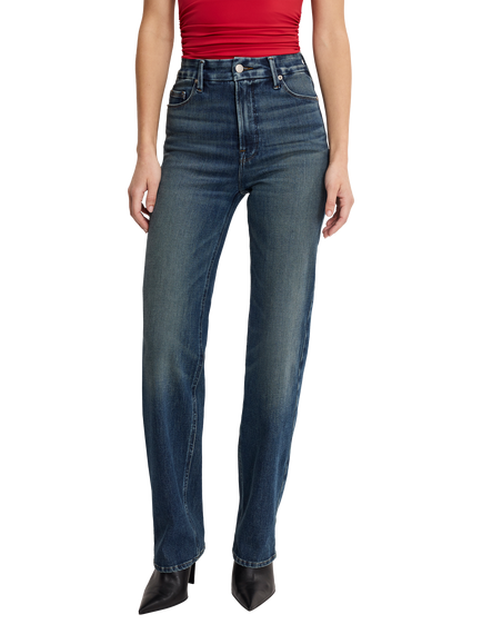 Good American Good True Straight Jeans, Dark Blue, Dark Blue