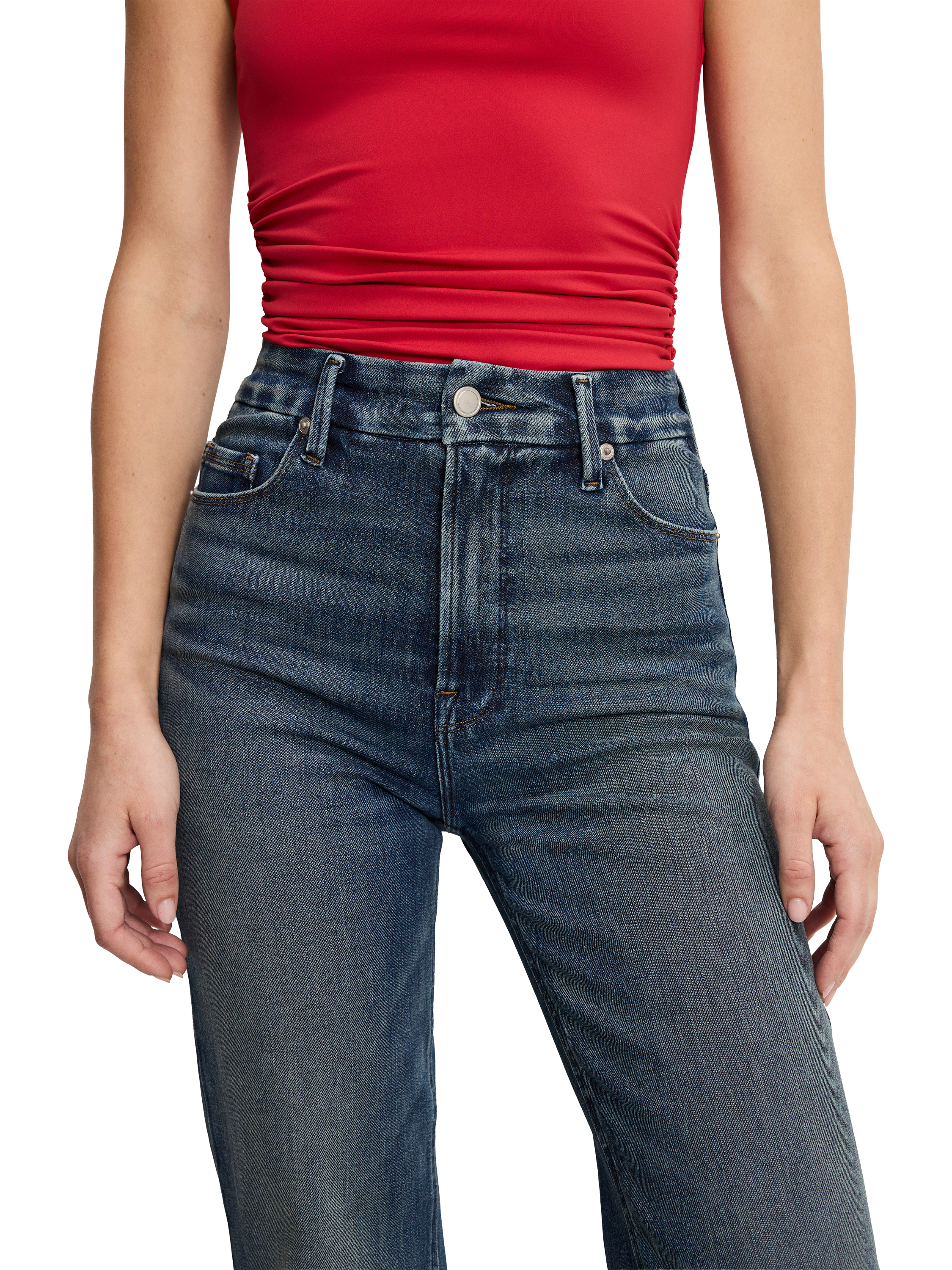 Product image 2 of 6, which shows Good American Good True Straight Jeans, Dark Blue, 24