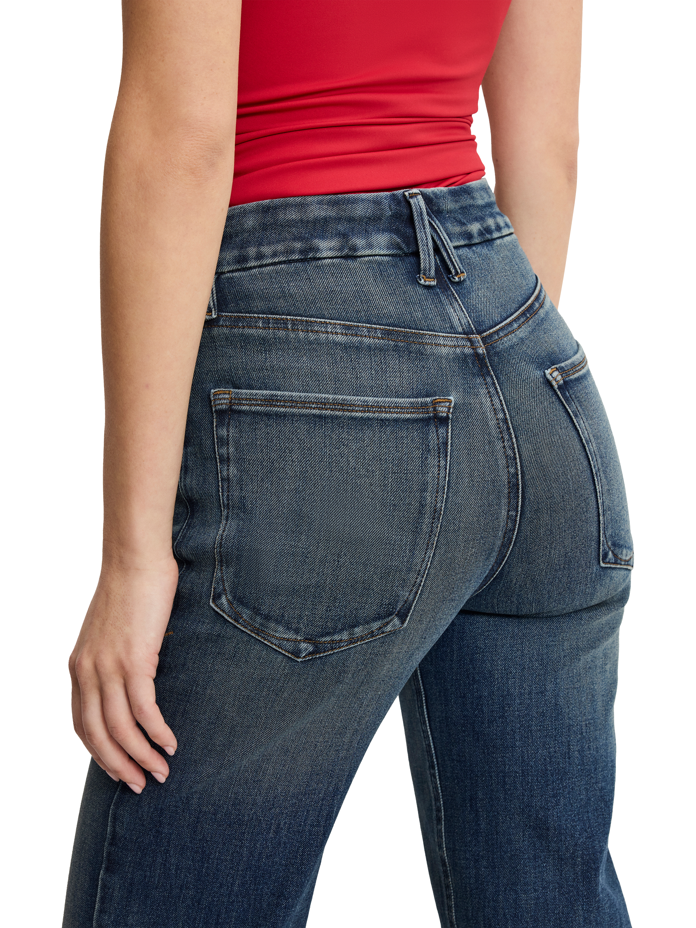Product image 3 of 6, which shows Good American Good True Straight Jeans, Dark Blue, 24