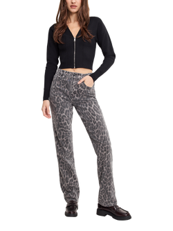 Good American Good Icon Leopard Print Straight Jeans, Grey Multi, Grey Multi