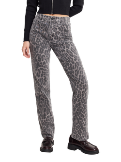 Good American Good Icon Leopard Print Straight Jeans, Grey Multi - view 2, Grey Multi