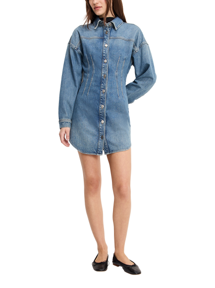 Good American Shaped Denim Shirt Dress, Blue, Blue