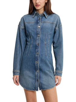 Good American Shaped Denim Shirt Dress, Blue - view 2, Blue