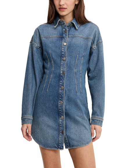 Good American Shaped Denim Shirt Dress, Blue - view 2, Blue