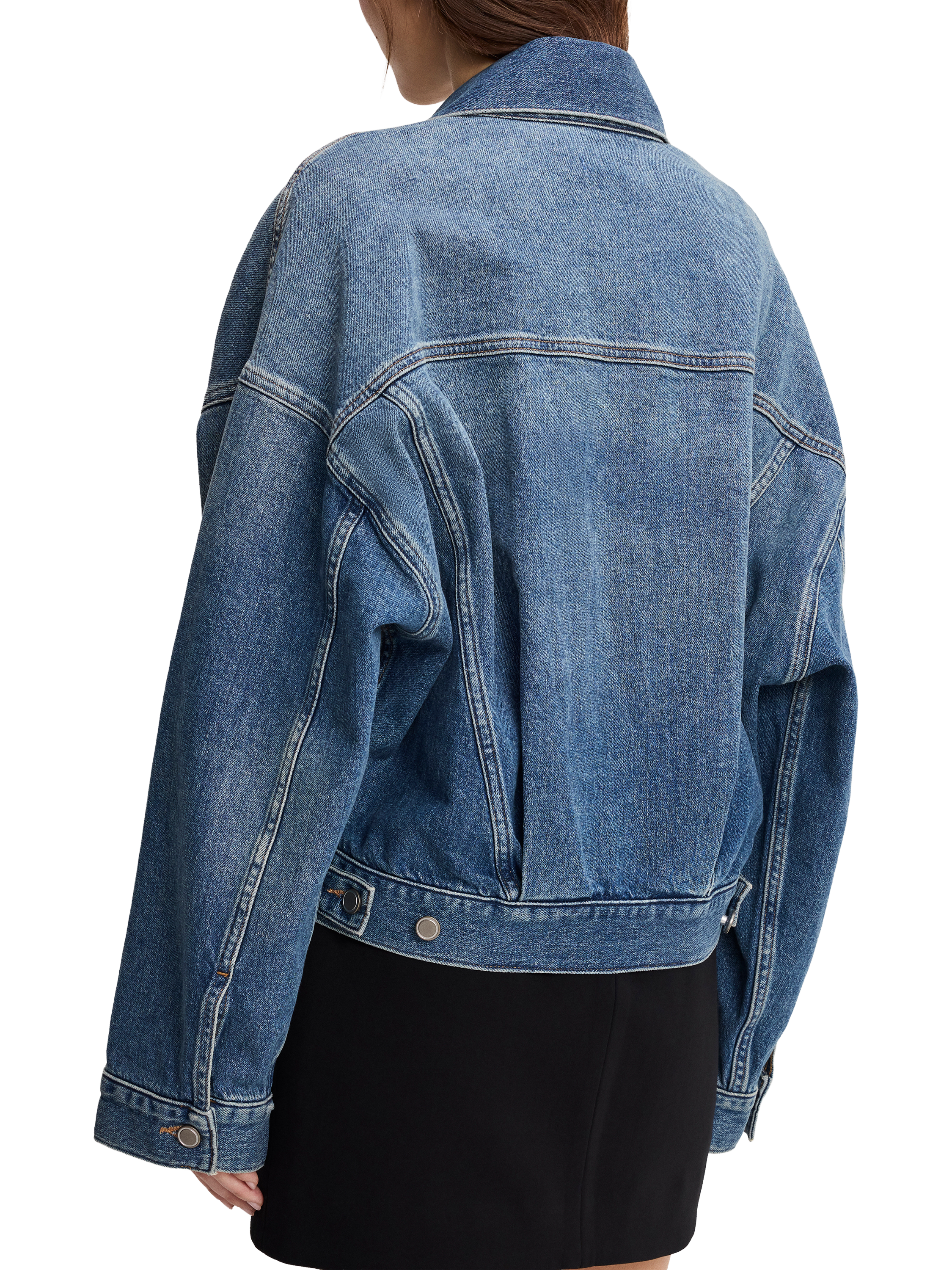 Product image 4 of 4, which shows Good American Crop Pleated Trucker Jacket, Blue, XS