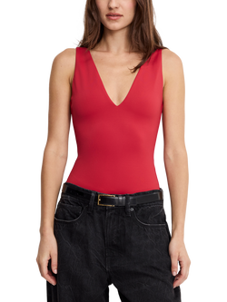 Good American Deep V-Neck Sculpting Scuba Bodysuit, Red - view 2, Red