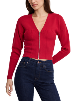 Good American Bustier Zip Sweater, Red, Red