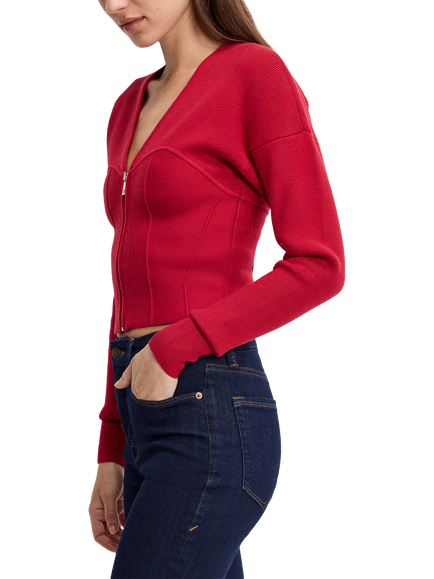 Good American Bustier Zip Sweater, Red - view 2, Red
