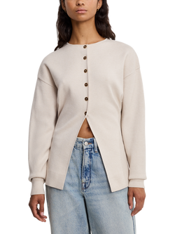 Good American Button Detail Exaggerated Sleeve Cardigan, Cream, Cream