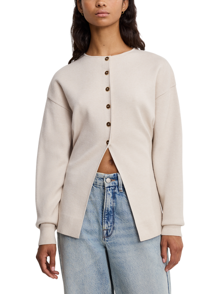 Good American Button Detail Exaggerated Sleeve Cardigan, Cream, Cream