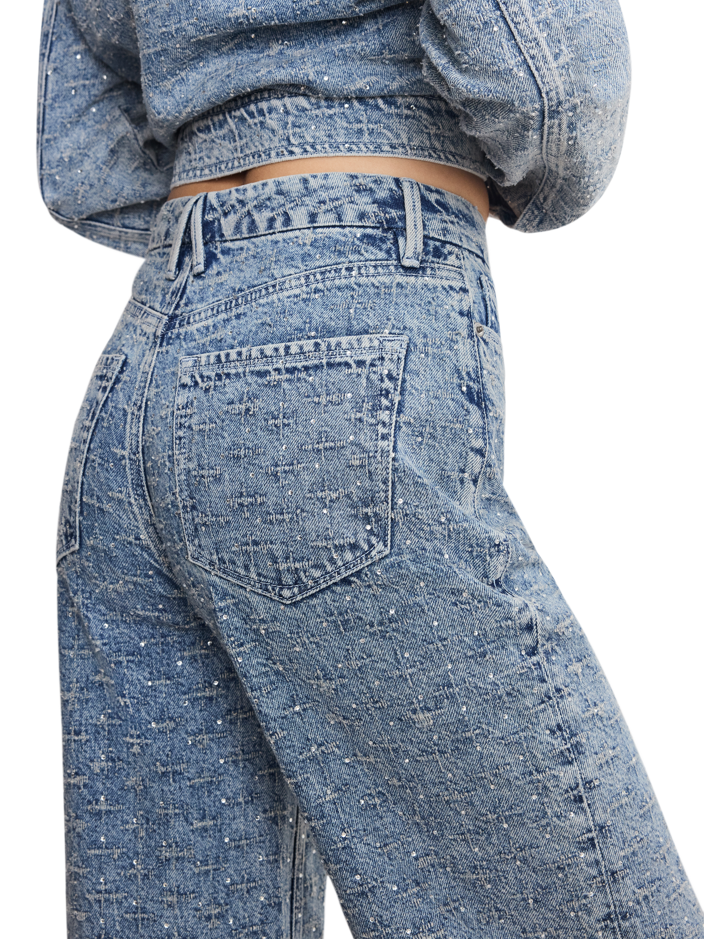 Product image 2 of 6, which shows Good American Good Skate Crystal Jeans, Light Blue, 24