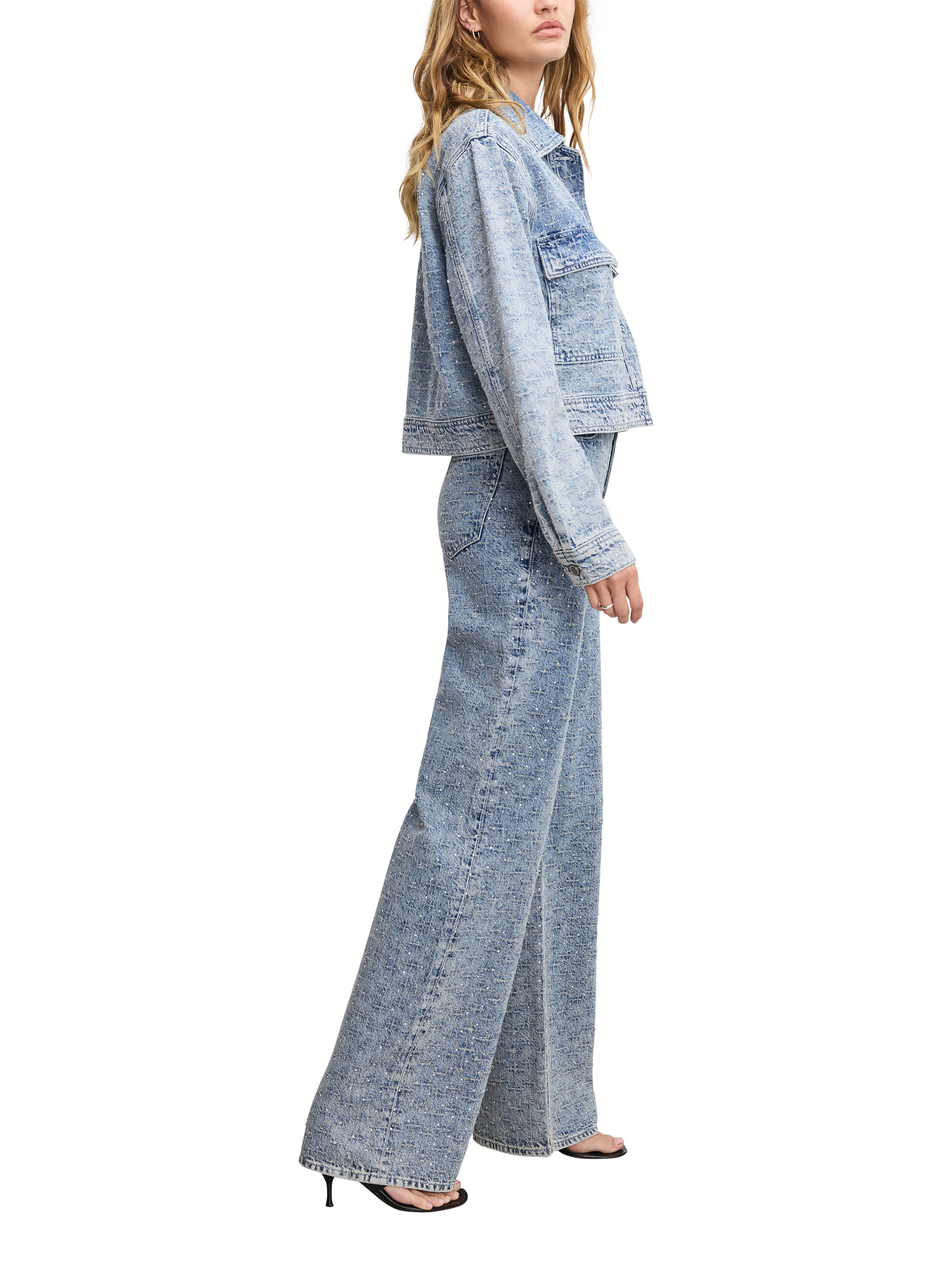 Product image 5 of 6, which shows Good American Good Skate Crystal Jeans, Light Blue, 24